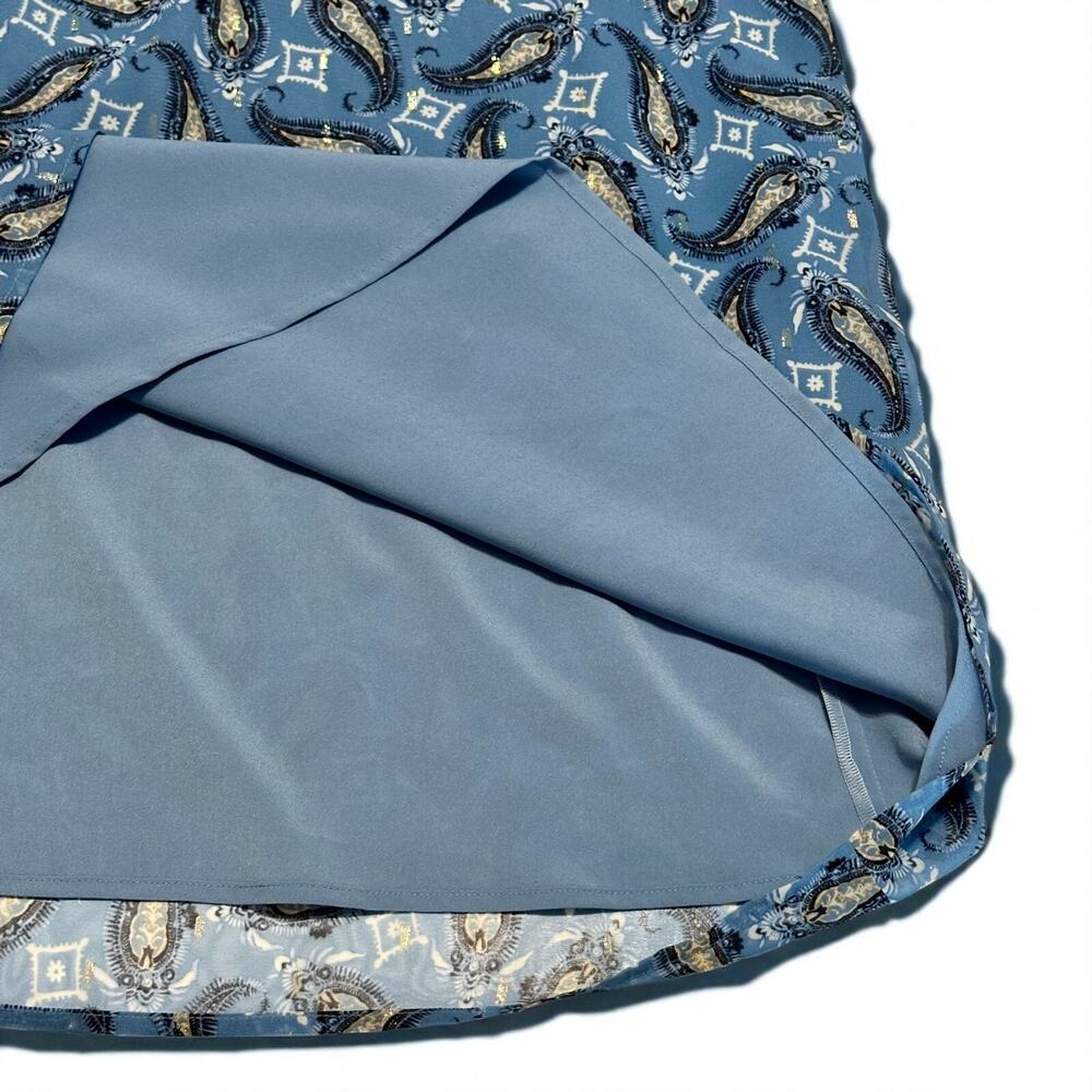 Marella Iser Paisley Print Belted Dress Sz 6 Blue Metallic Boat Neck Half Sleeve - Picture 6 of 8